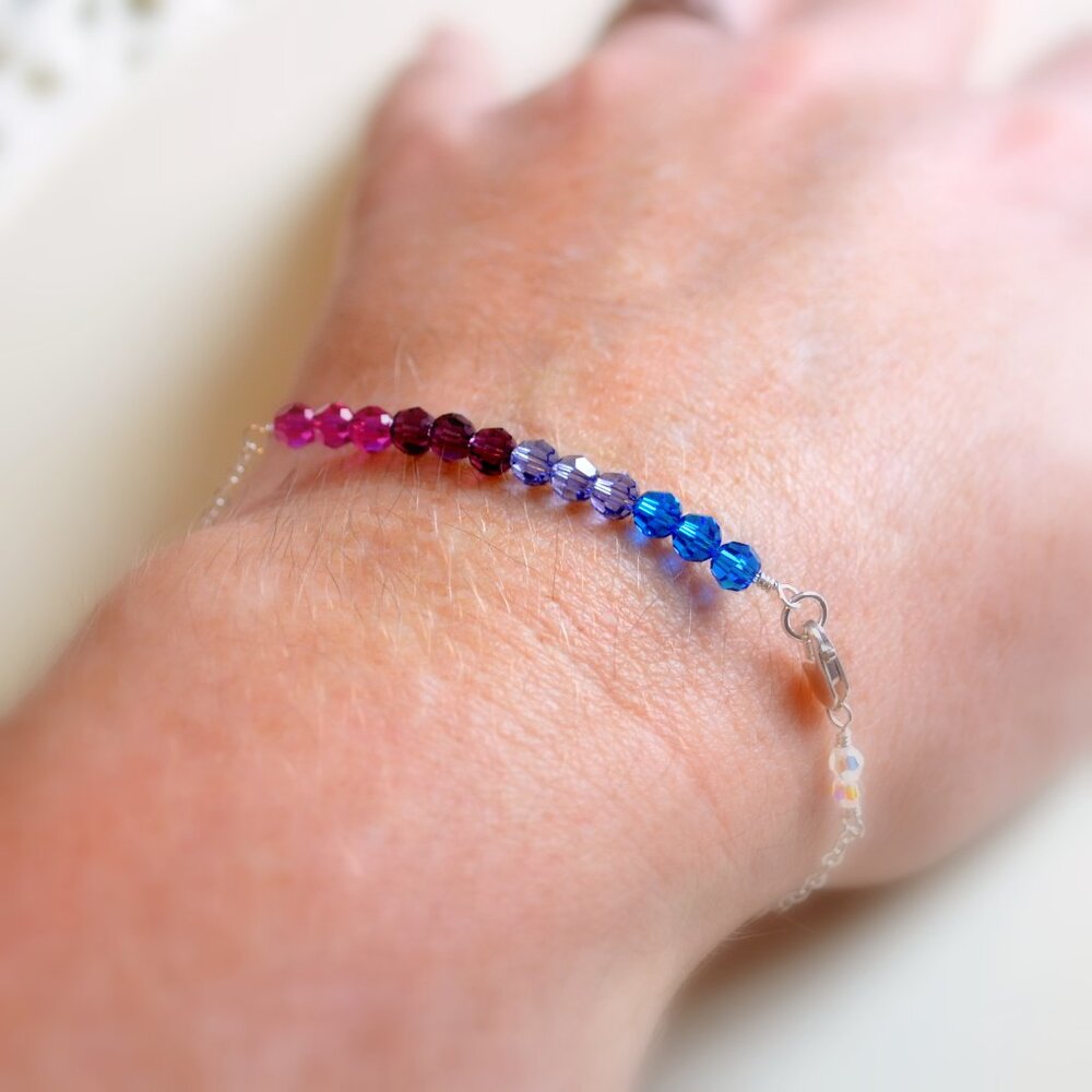 Dainty Blue and Fuchsia Crystal Row Bracelet in Sterling Silver